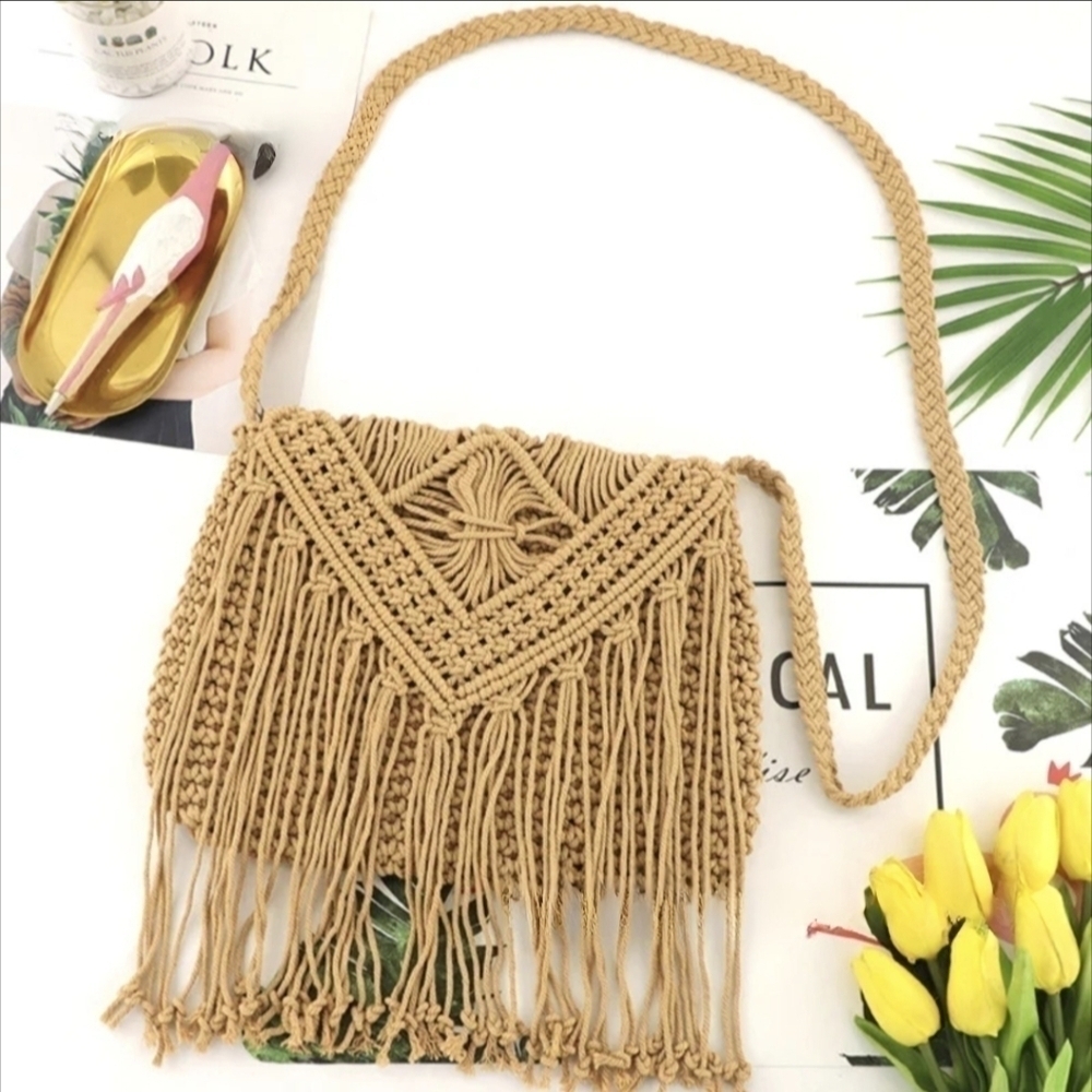 Bohemian Shoulder Bag Crocheted Crossbody Hippie purse 70s Style - Picture 14 of 16
